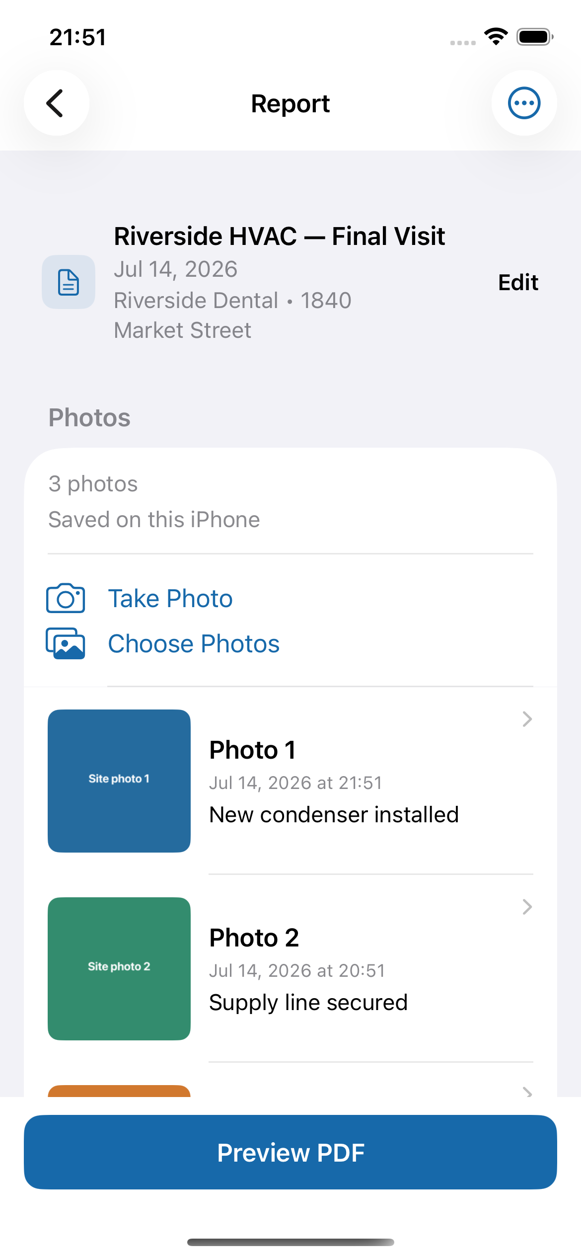 A FieldPacket report with three organized site photos and captions